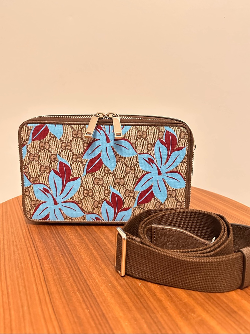 Gucci Blue Floral GG Supreme Crossbody Bag
